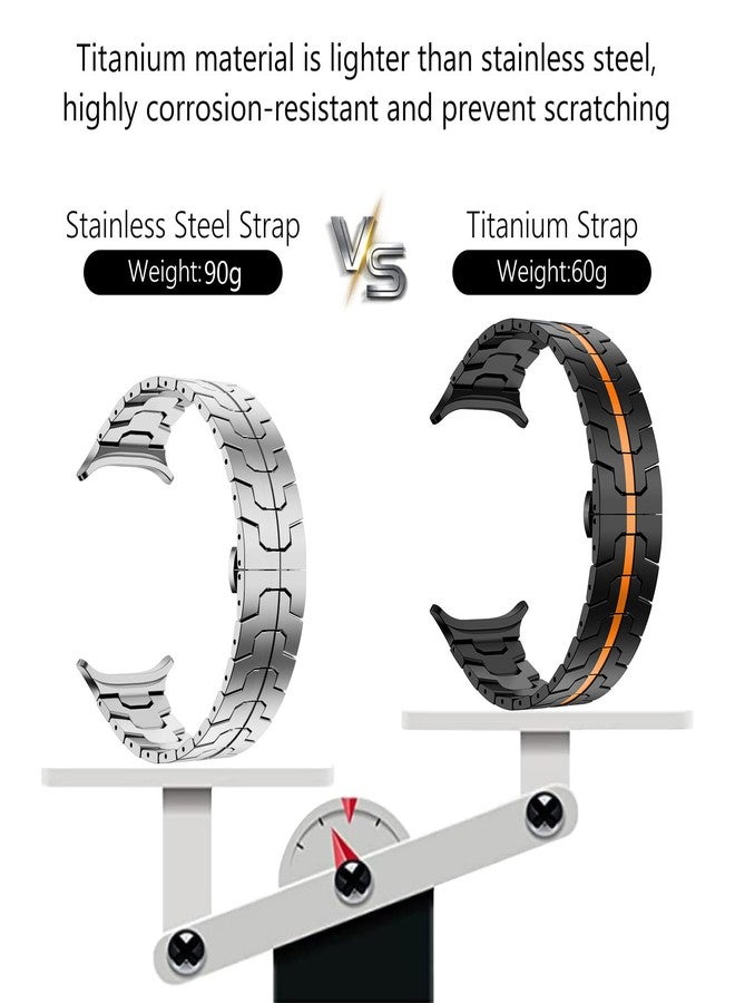 WINGLE Titanium Band for Galaxy Watch Ultra Bands 47mm 2025/2024 Men Rugged Durable Armor Robust Samsung Galaxy Watch Ultra Band Classy Casual Business Metal Bands Butterfly Clasp, Black/Orange - Image 2